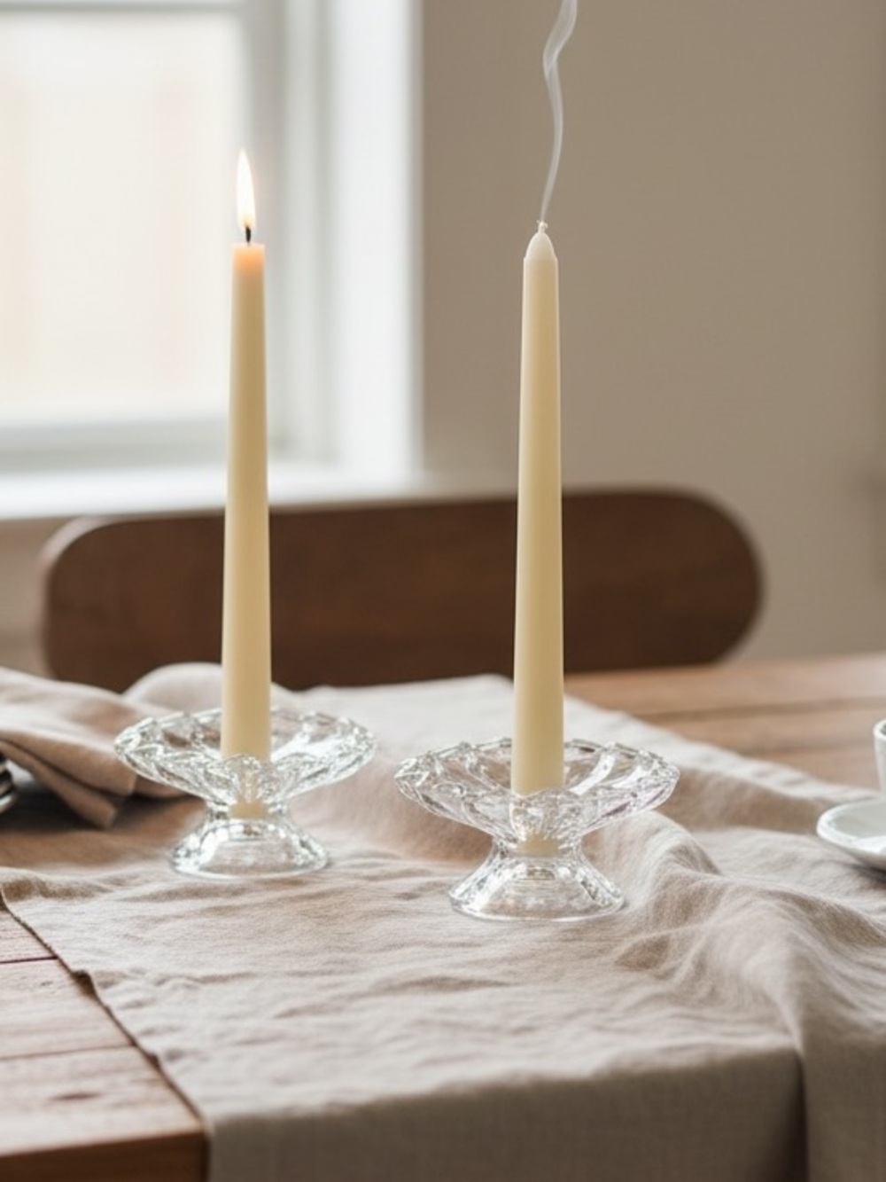 Vintage Clear Glass Candle Stick Holder Set of 2